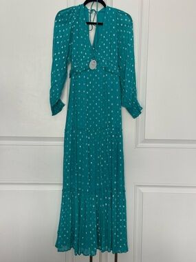 Teal Long Sleeve Maxi Dress with Subtle Dot Print